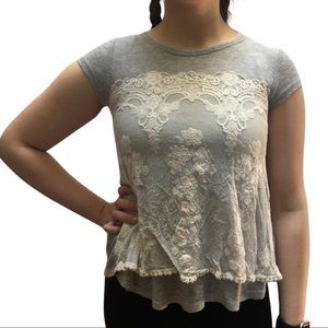 grey and cream lace top